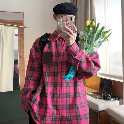 xiangtuibao Men Plaid Hooded Long Sleeve Shirts Spring New Korean Shirt Neutral Woman Gothic Fashion Casual Oversize Hip Hop Shirt Coat