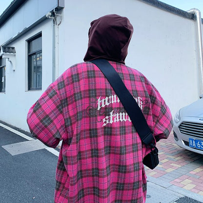 xiangtuibao Men Plaid Hooded Long Sleeve Shirts Spring New Korean Shirt Neutral Woman Gothic Fashion Casual Oversize Hip Hop Shirt Coat