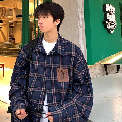 xiangtuibao Men Plaid Hooded Long Sleeve Shirts Spring New Korean Shirt Neutral Woman Gothic Fashion Casual Oversize Hip Hop Shirt Coat