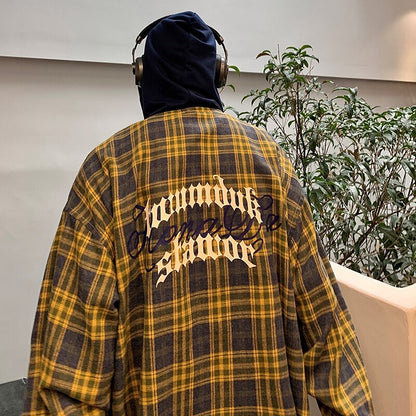 xiangtuibao Men Plaid Hooded Long Sleeve Shirts Spring New Korean Shirt Neutral Woman Gothic Fashion Casual Oversize Hip Hop Shirt Coat