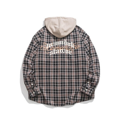 xiangtuibao Men Plaid Hooded Long Sleeve Shirts Spring New Korean Shirt Neutral Woman Gothic Fashion Casual Oversize Hip Hop Shirt Coat