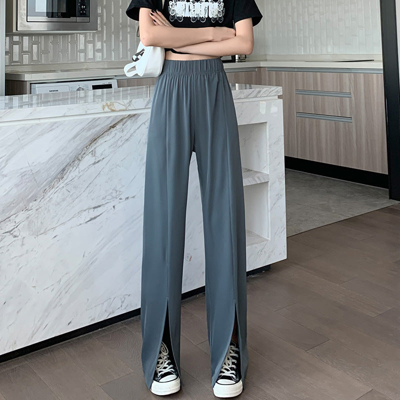 xiangtuibao Front Slit Pants for Women Spring and Summer Women's Clothing  New High Waist Straight Mop Suit Pants Draping Effect Trousers for Women