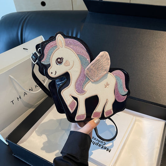 XIANGTUIBAO 2025  style bag women's new sequined splicing embroidery style cute pony Baoli unicorn bag Popular style messenger bag