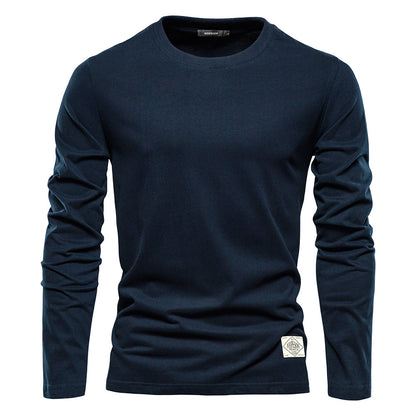 XIANGTUIBAO 2025 Men's long-sleeved new solid color T-shirt trendy casual sports wear round neck cotton bottoming shirt top wholesale