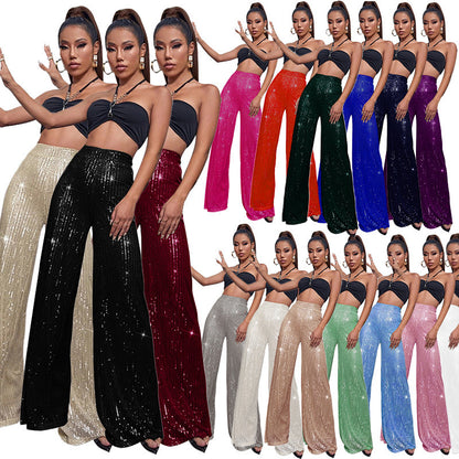 XIANGTUIBAO 2025 women's clothing spring and summer sequined casual pants  Express high-waisted wide-leg pants drooping trousers women