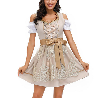 Spring/Summer European and American Women's Clothing  Hot Product Maid Costume Beer Suit Short Sleeve Tied Dress Women's Suit