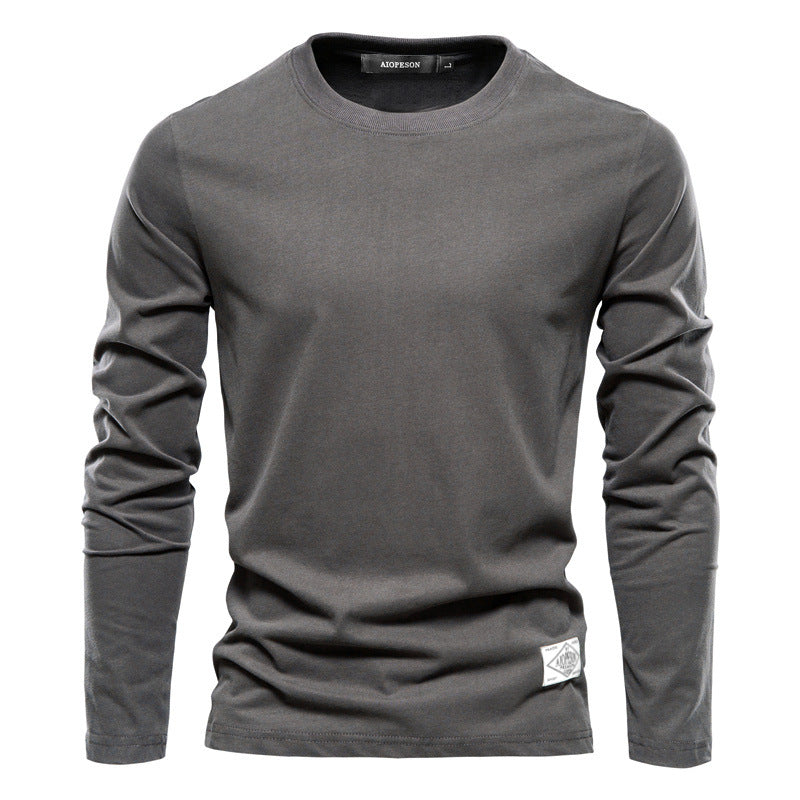 XIANGTUIBAO 2025 Men's long-sleeved new solid color T-shirt trendy casual sports wear round neck cotton bottoming shirt top wholesale