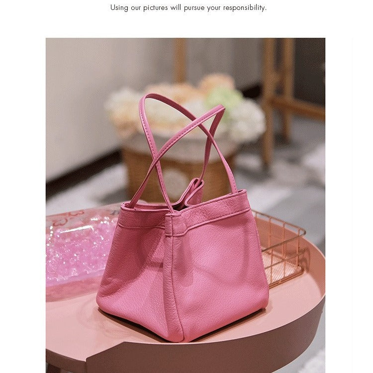 XIANGTUIBAO Women's Bag  New Korean Style PU Leather Small Square Bag Versatile Hand Holding Bucket Bag Minority Fashion Textured Handbag