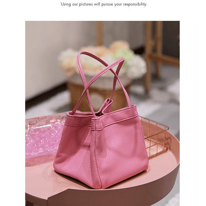 XIANGTUIBAO Women's Bag  New Korean Style PU Leather Small Square Bag Versatile Hand Holding Bucket Bag Minority Fashion Textured Handbag