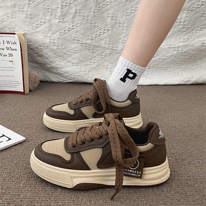 XIANGTUIBAO  Winter Board Shoes Women's  New Platform Khaki Black and White Panda Color Matching Women's Fashion Shoes Casual Sneaker