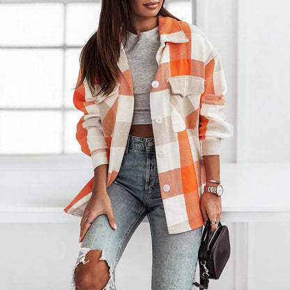 XIANGTUIBAO 2025  2025 fashion women's clothing colored plaid shirt jacket, casual polished woolen coat top