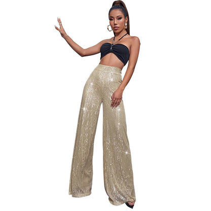 XIANGTUIBAO 2025 women's clothing spring and summer sequined casual pants  Express high-waisted wide-leg pants drooping trousers women