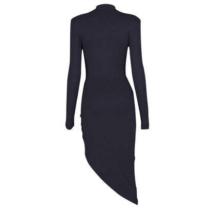 XIANGTUIBAO fashion new women's clothing nightclub irregular long dress, slim solid color fashion long-sleeved split dress