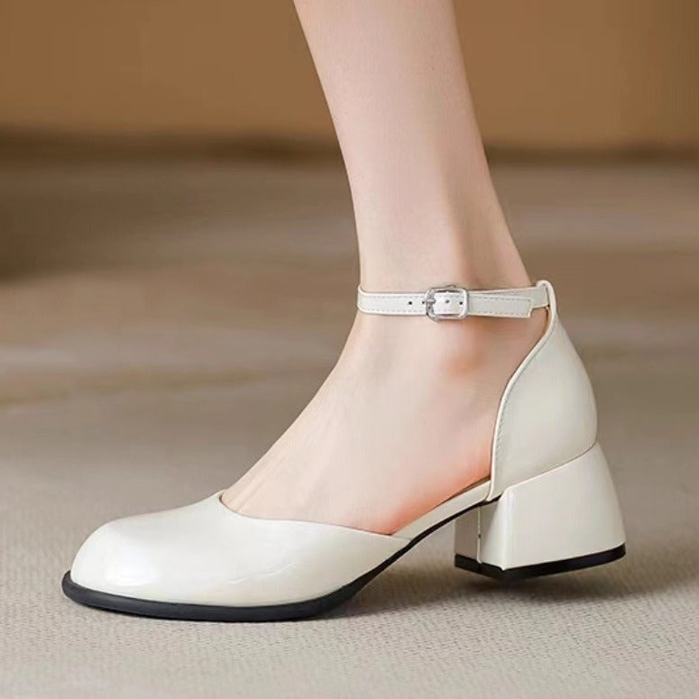 XIANGTUIBAO New  Style Closed Toe Sandals Vintage Mary Jane Low-Cut One-Strap Pearl with Skirt High Heel Chunky Heel Pumps Women