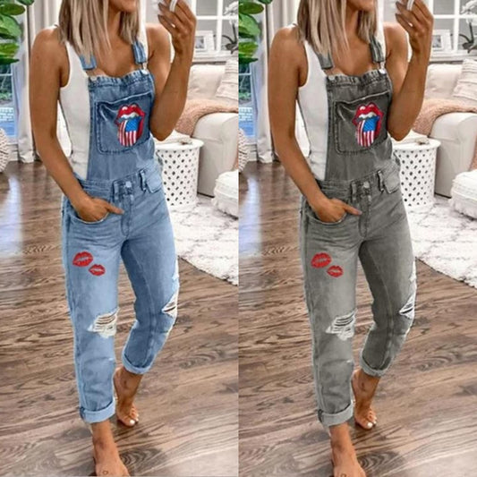 xiangtuibao Suspender Trousers for Women  HOTan and NEWn New  Wish Hot Sale Hot-Selling Floral-Print Washed Jeans