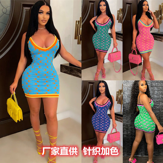 XIANGTUIBAO New Hot Trade Women's Fashion Sexy Knitted Dress, Wool Crescent Backless Suspender Skirt, New Summer Products