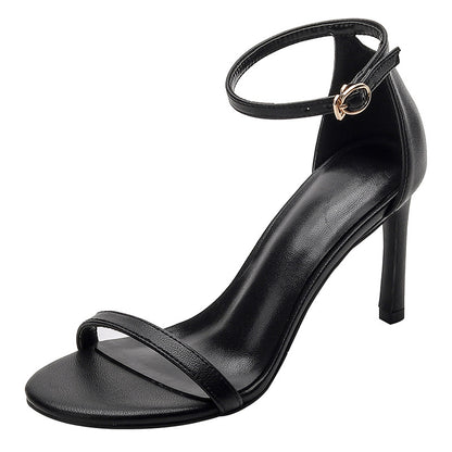 XIANGTUIBAO Ankle-Strap Buckle Sandals Women's New Summer All-Matching Sexy  Open Toe Stilettos Black High Heels for Women