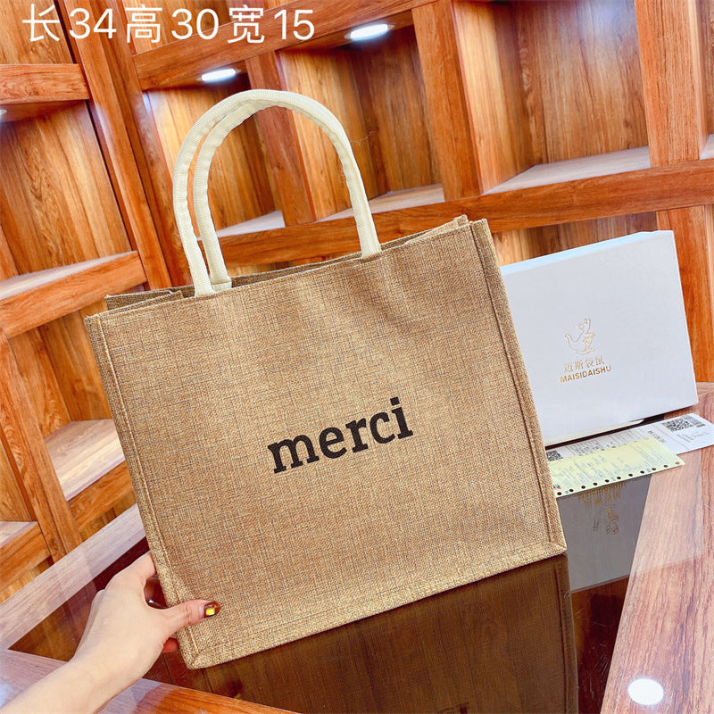 XIANGTUIBAO In Stock Large Capacity Linen Women's Bag Fashion Linen Handbag Student Class Simple Shoulder Tote Bag