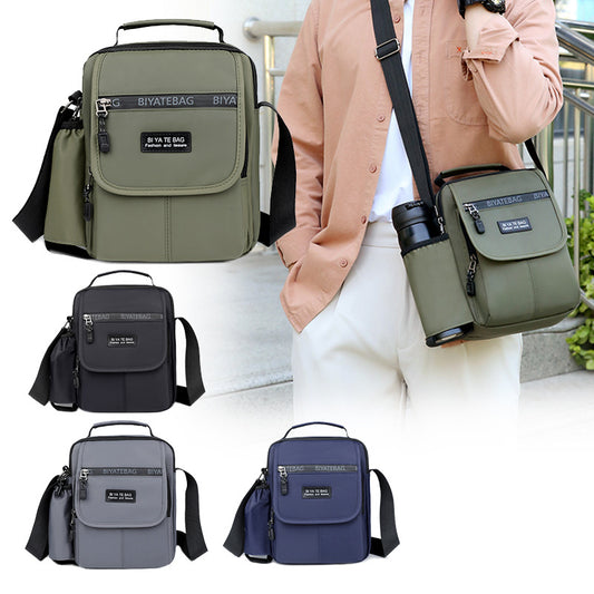 XIANGTUIBAO New Shoulder Bag Men's Oxford Cloth Messenger Bag Men's Business Outdoor Casual Vertical and Portable Design Small Bag Men's Water Cup Bag