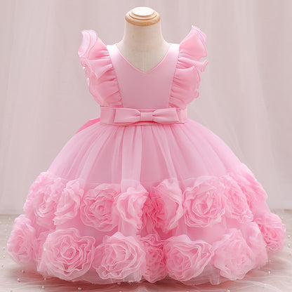 Xiangtuibao Children's Dress Princess Dress Summer Dress Western Style Girl Mesh Bubble Skirt Piano Instrumental Performance Suit Baby Girl Dress Summer