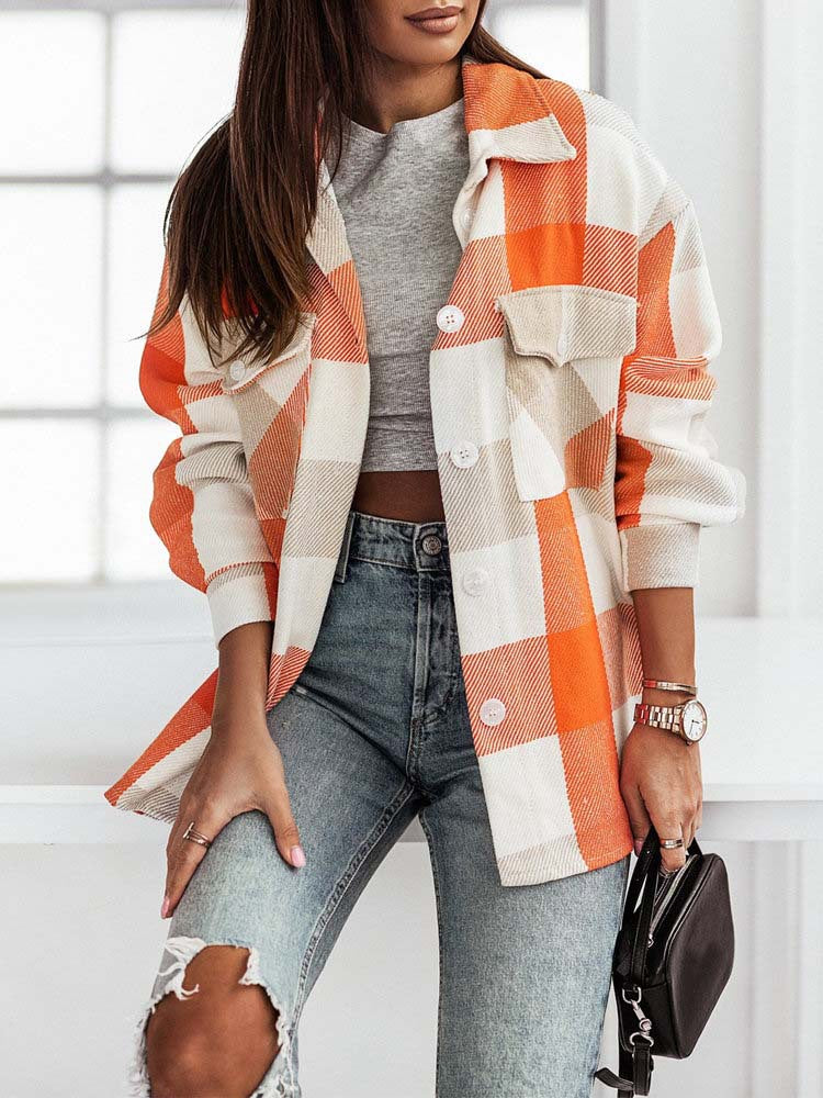 XIANGTUIBAO 2025  2025 fashion women's clothing colored plaid shirt jacket, casual polished woolen coat top