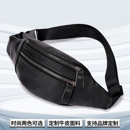 XIANGTUIBAO Leather Pocket First Layer Cowhide Men's Multifunctional Chest Bag Vintage Messenger Bag Sports Fashion Mobile Phone Bag Men's Waist Bag