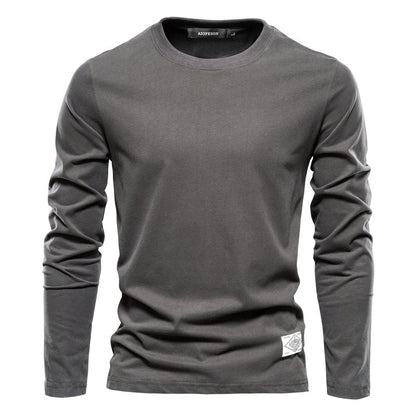 XIANGTUIBAO 2025 Men's long-sleeved new solid color T-shirt trendy casual sports wear round neck cotton bottoming shirt top wholesale