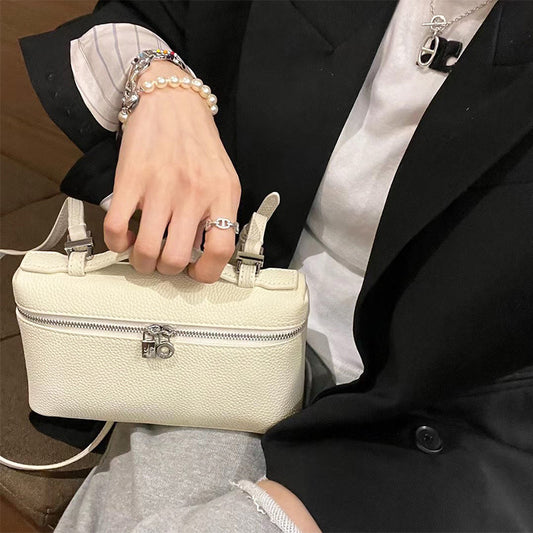 XIANGTUIBAO Lp19 Genuine Leather Women's Bag All-Matching Graceful Lunch Box Bag Gigi Same Shoulder Crossbody Handbag Lychee Pattern Cosmetic Bag