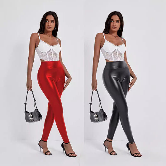 XIANGTUIBAO 2025  2025 new women's pants, fashionable tight pencil pants when going out in nightclubs, waist and hip PU leather pants