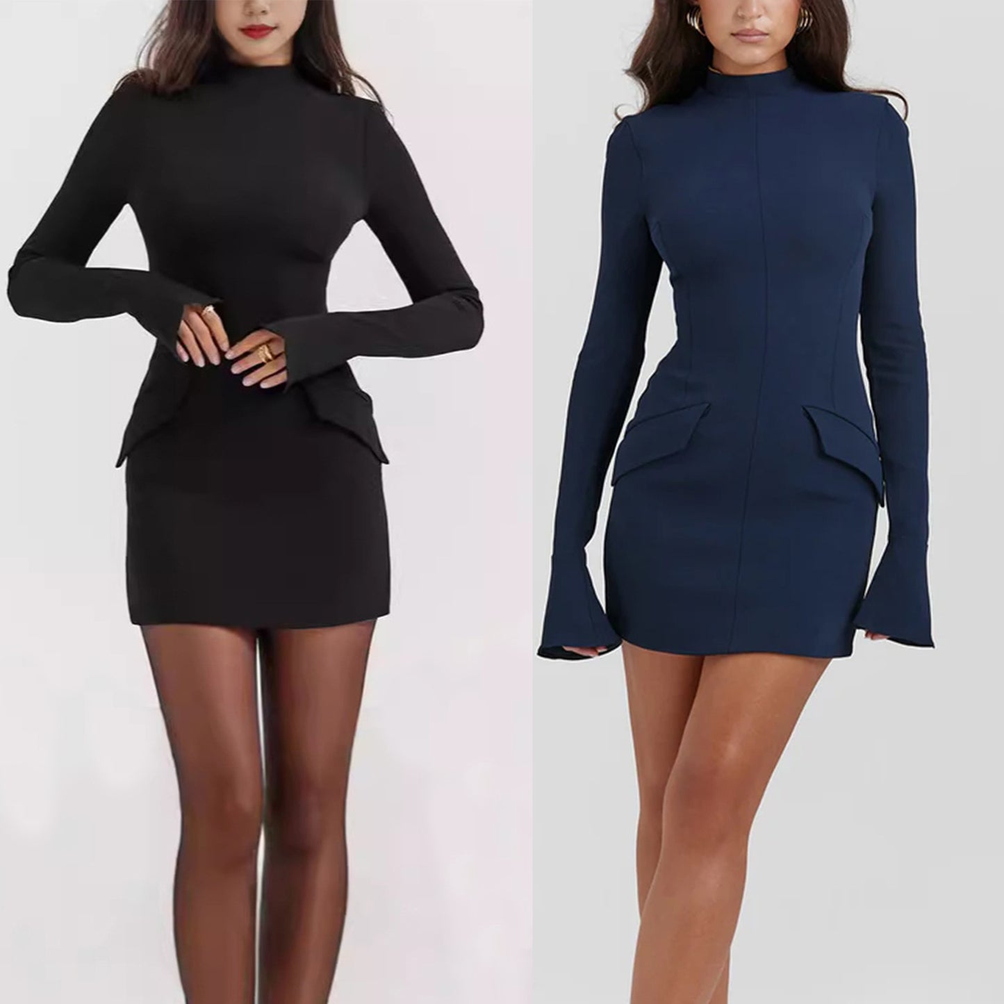 XIANGTUIBAO 2025 's new fashionable and sexy Spice Girl hip skirt, elegant and slim temperament long-sleeved dress women's clothing