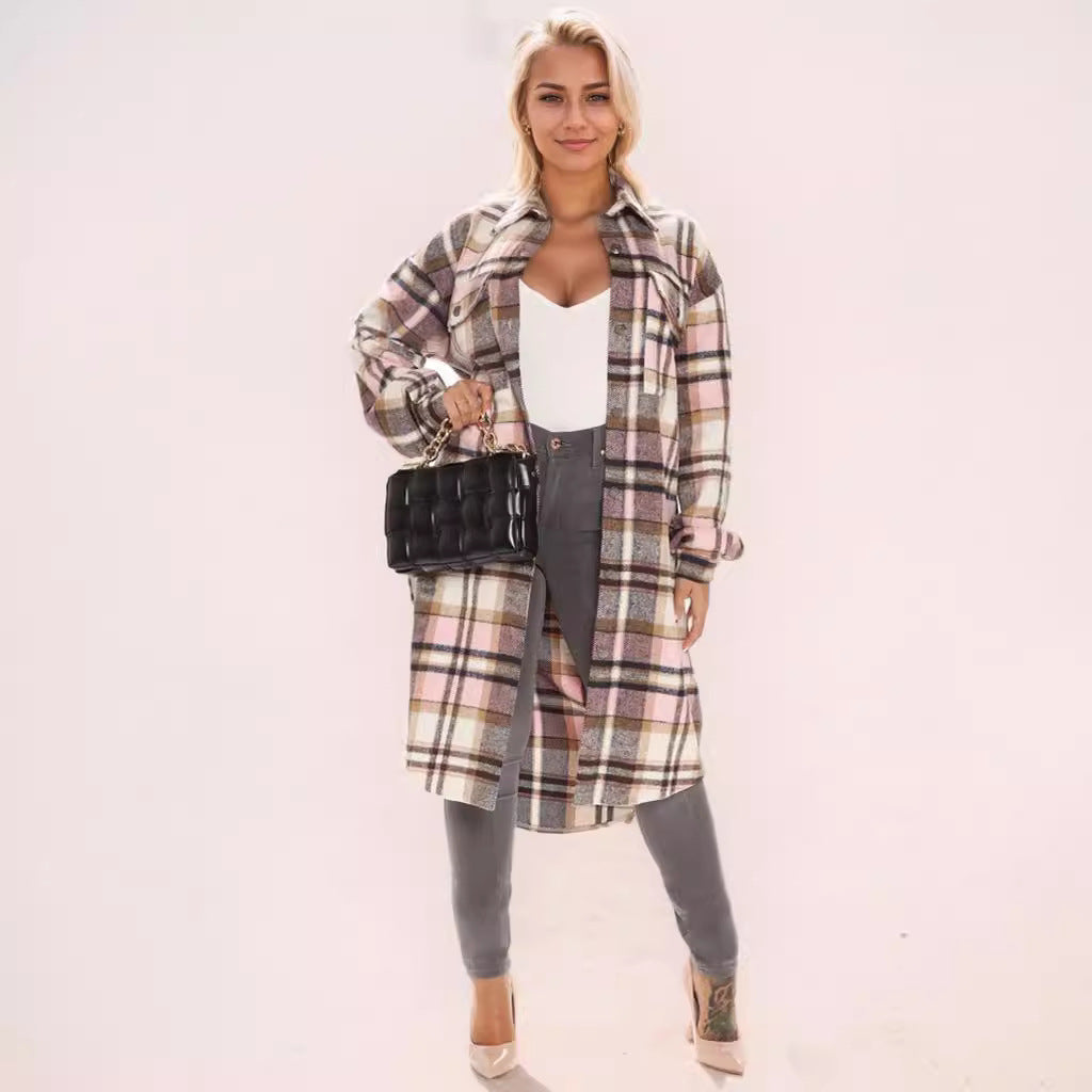 XIANGTUIBAO 2025Fashion Plaid Printed Jacket - Fashion Button Front with Streamlined Design - Premium Women's Fashion Style Outside