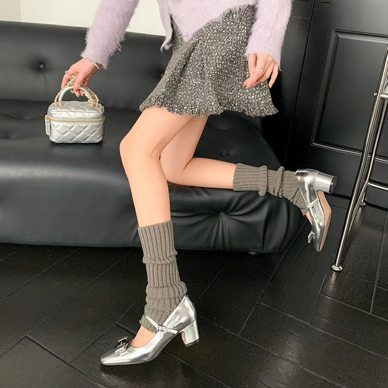 XIANGTUIBAO Silver Mary Jane Shoes Women's Low-Cut Chunky Heel High Heels Fairy Style  Spring Bow Fashionable All-Matching Shoes