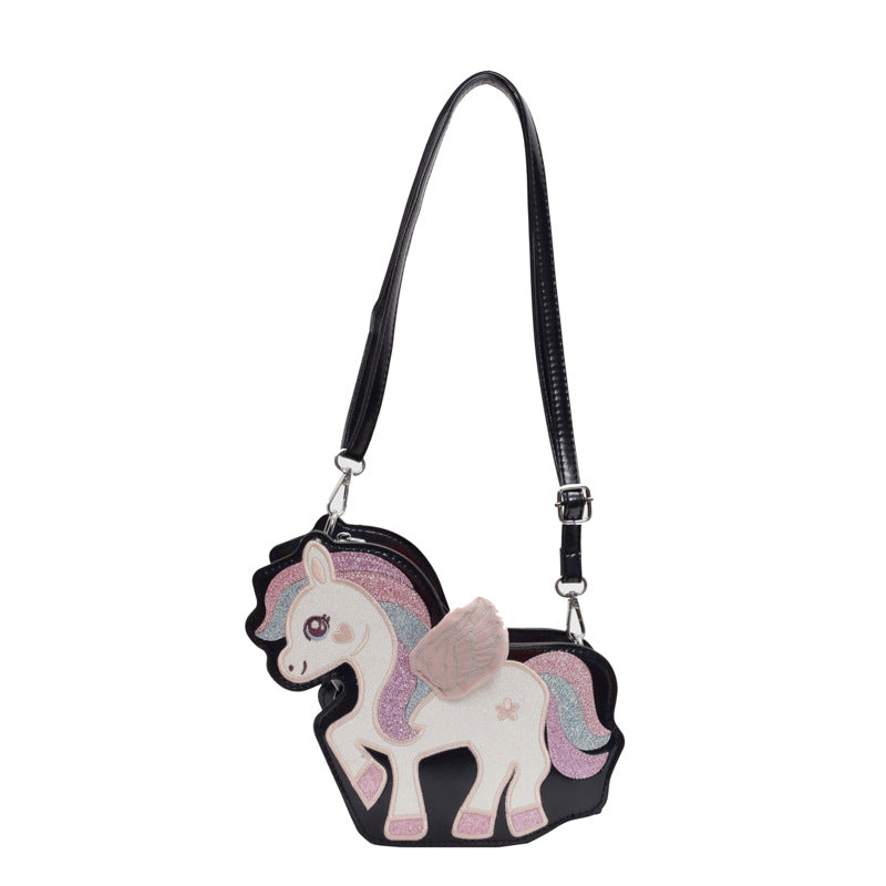 XIANGTUIBAO 2025  style bag women's new sequined splicing embroidery style cute pony Baoli unicorn bag Popular style messenger bag