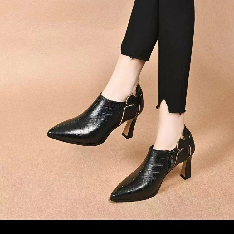 xiangtuibao Spring and Autumn Fashion High Heel Pumps Pointed Toe Chunky Heel Black, Hidden Elevator Women's Shoes Trendy Match Slip-on Fashion Shoes Pumps