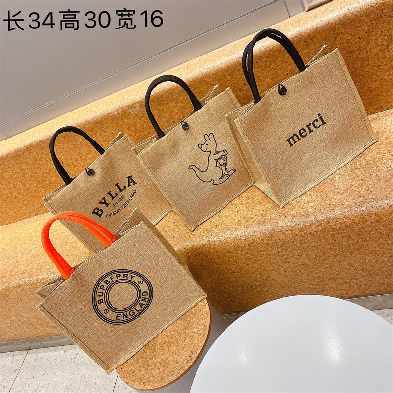 XIANGTUIBAO In Stock Large Capacity Linen Women's Bag Fashion Linen Handbag Student Class Simple Shoulder Tote Bag