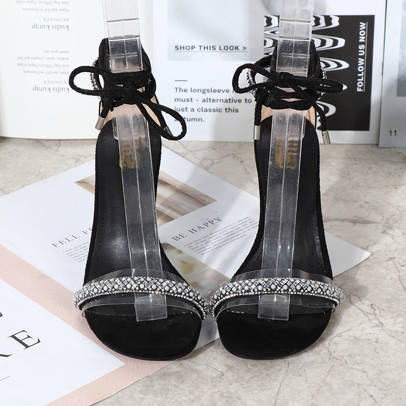 New Summer Fashion Pumps Design Cross Strap Rhinestones For Women Sandals Stiletto High Heels Ladies Sandals Open Toe Shoes