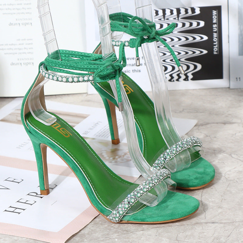 New Summer Fashion Pumps Design Cross Strap Rhinestones For Women Sandals Stiletto High Heels Ladies Sandals Open Toe Shoes