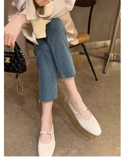 XIANGTUIBAO  Grape Mom Fashion Huizhou Women's Shoes Pleated Silver Single-Layer Shoes Women's Low Heel Korean Style Shoes 20224 Spring Women's Shoes