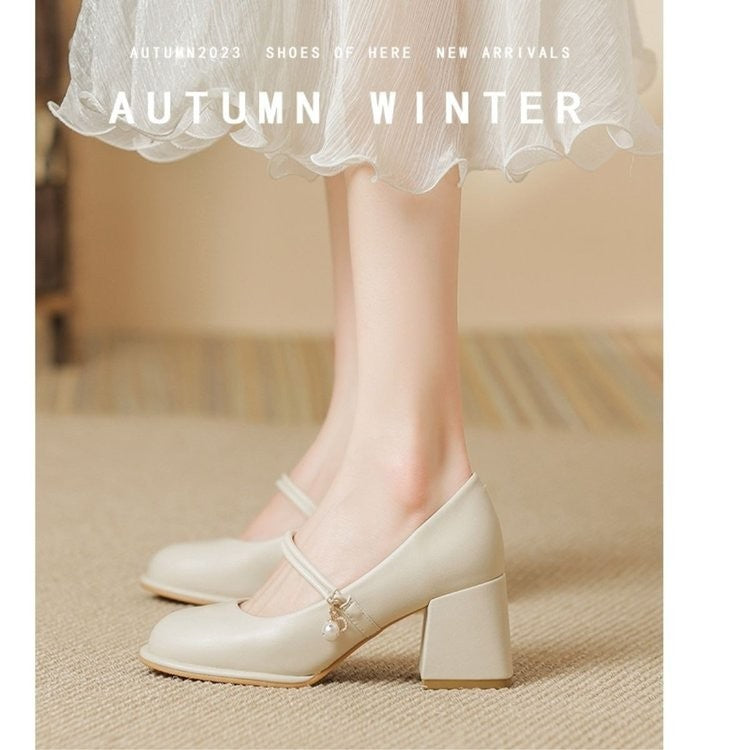 XIANGTUIBAO  Mary Jane  Summer New Women's Shoes Fairy Wanwan Lei Style Word with Chunky Heel High Heels Small Leather Shoes