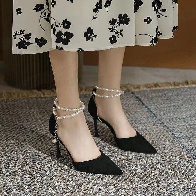 xiangtuibao European and American New Bed High Heels Sexy Low-Cut Bow Pointed Stiletto Heel High Heel Sandals Work Shoes for Women