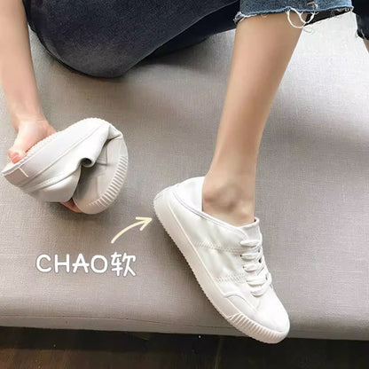 XIANGTUIBAO  Sheepskin Version  Spring New Leather White Shoes Women's Summer Thin Heel Flat Casual Shoes German Training Shoes