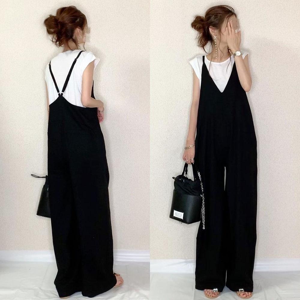 xiangtuibao A Large Number of in Stock V-neck Jumpsuits for Women  Summer New Japanese Women's Clothing Loose All-Match Stitching Casual Wide-Leg Pants