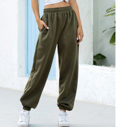 xiangtuibao Elastic-Waist High Waist Wide-Leg Cropped Pants for Women HOT and NEW Cross Border Autumn and Winter New Loose plus Size Casual Pants