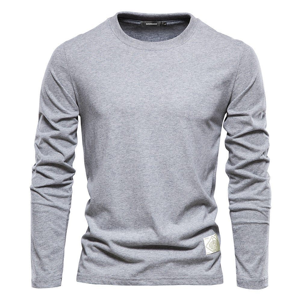 XIANGTUIBAO 2025 Men's long-sleeved new solid color T-shirt trendy casual sports wear round neck cotton bottoming shirt top wholesale