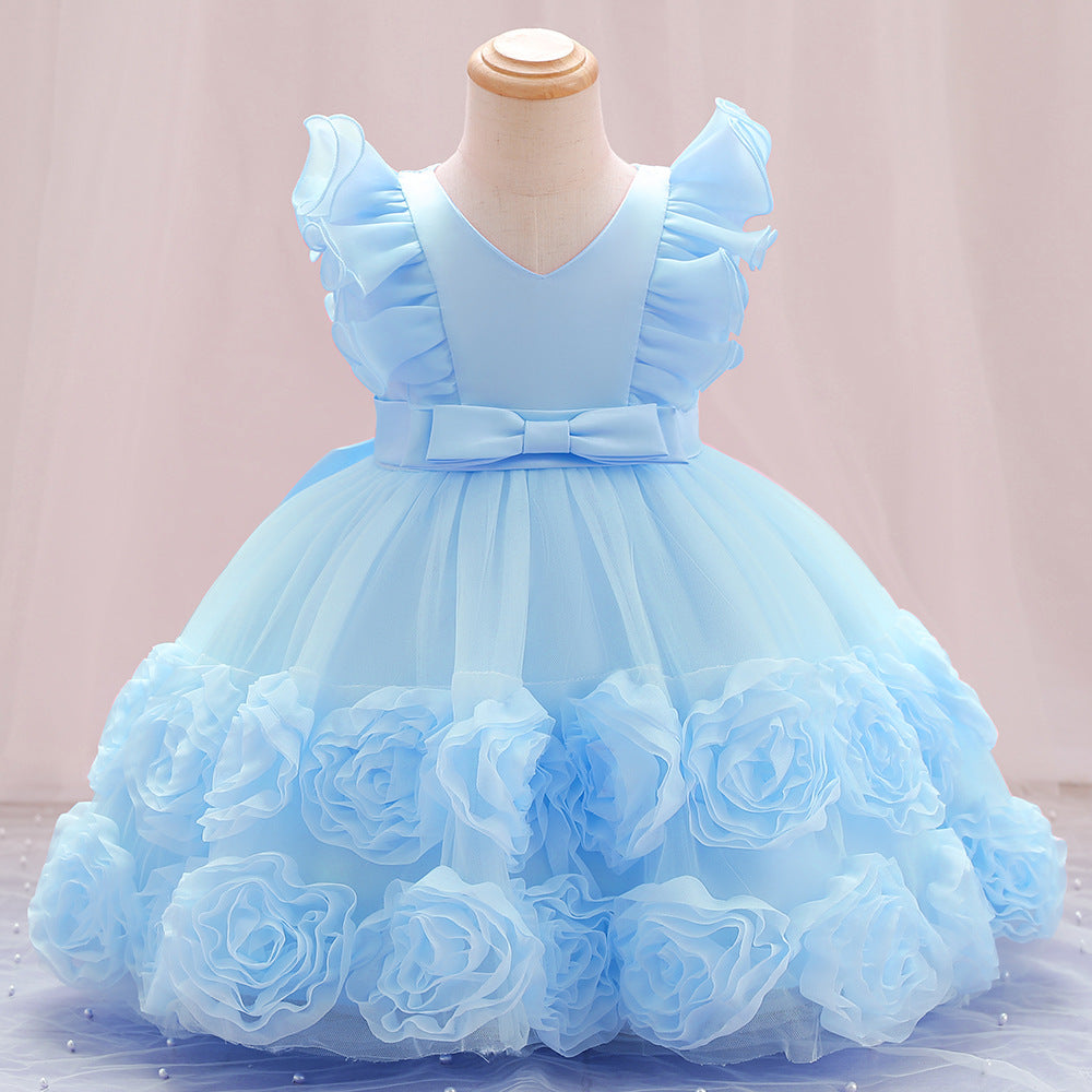 Xiangtuibao Children's Dress Princess Dress Summer Dress Western Style Girl Mesh Bubble Skirt Piano Instrumental Performance Suit Baby Girl Dress Summer