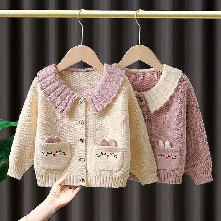 Girls cardigan jacket sweater 2024 new knitted sweater, children's autumn clothes, babies and young children, foreign style and small fragrance