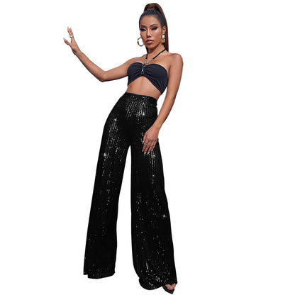 XIANGTUIBAO 2025 women's clothing spring and summer sequined casual pants  Express high-waisted wide-leg pants drooping trousers women