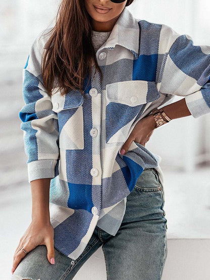 XIANGTUIBAO 2025  2025 fashion women's clothing colored plaid shirt jacket, casual polished woolen coat top