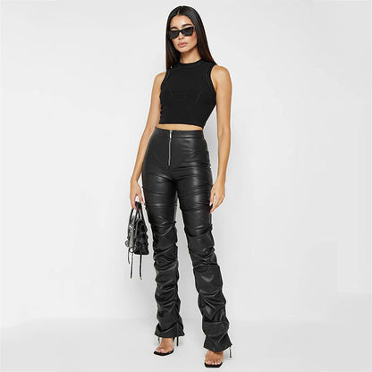 XIANGTUIBAO 20252025 trade women's clothing, 2025 fashion tight PU leather trousers, personalized shrink-down pants women's four-season new models