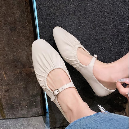 XIANGTUIBAO  Grape Mom Fashion Huizhou Women's Shoes Pleated Silver Single-Layer Shoes Women's Low Heel Korean Style Shoes 20224 Spring Women's Shoes